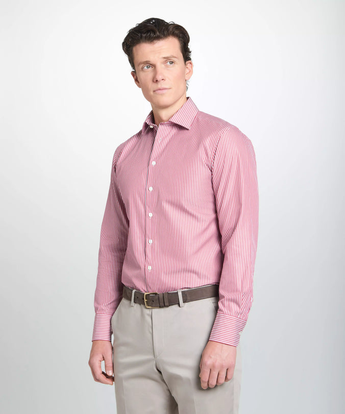 Red & White Tailored Fit End on End Stripe Formal Shirt