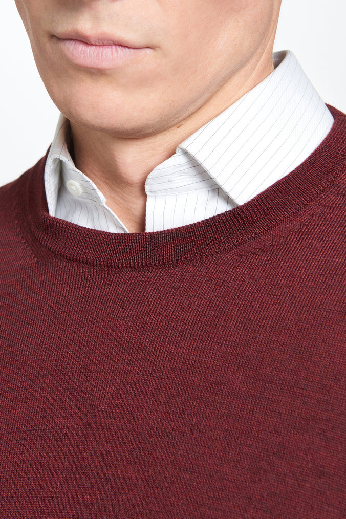 Burgundy Merino Wool Crew Neck Sweater