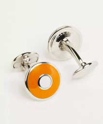 Orange Silver Finish Enamel Target Cufflinks