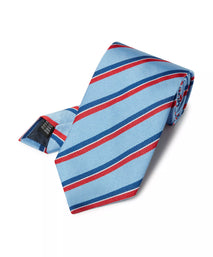 Sky Blue & Red Regatta Stripe Silk Woven Tie