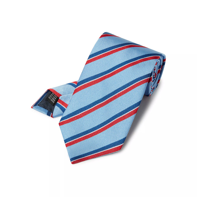 Sky Blue & Red Regatta Stripe Silk Woven Tie