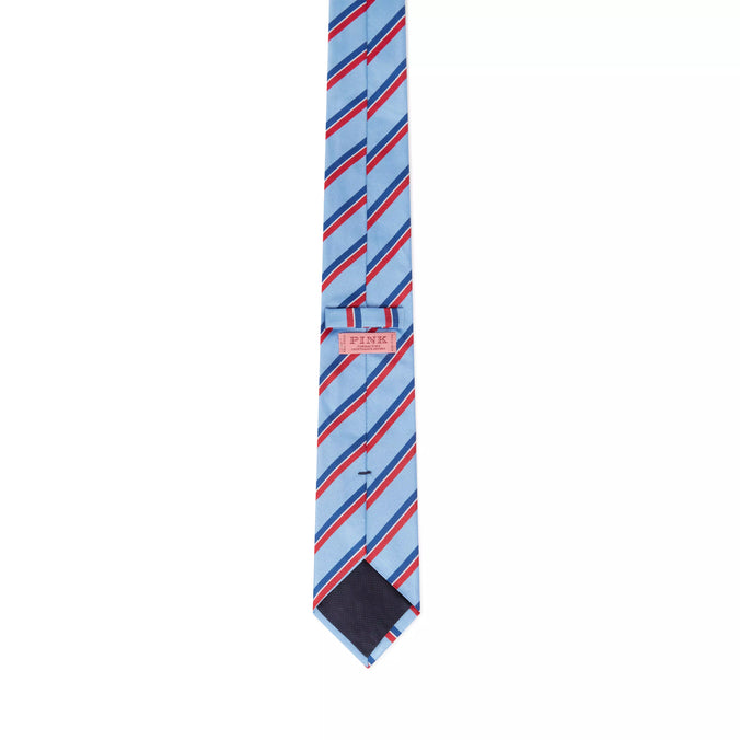 Sky Blue & Red Regatta Stripe Silk Woven Tie