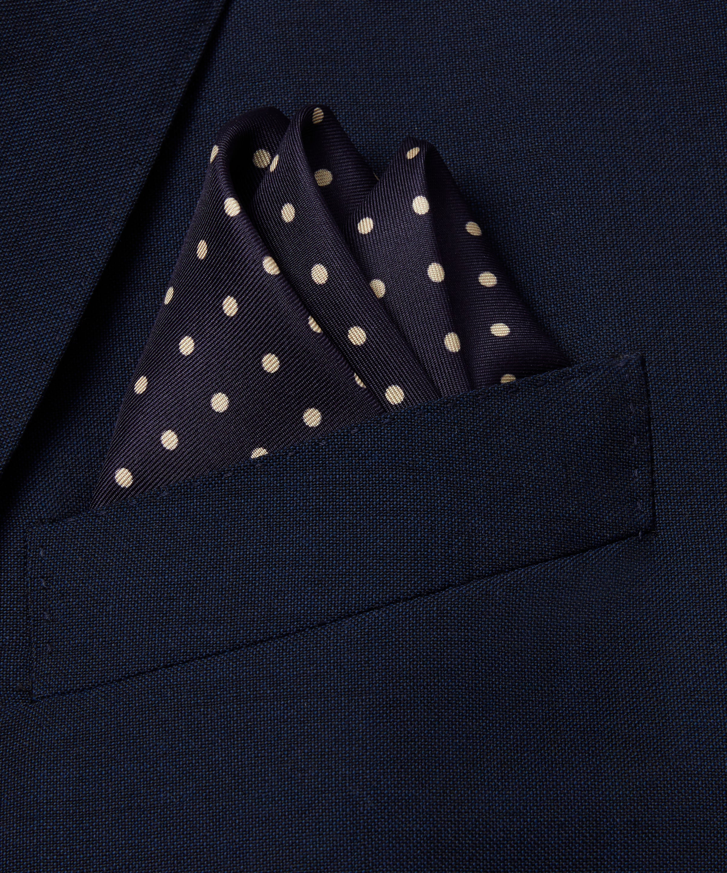 Navy & Neutral Polka Dot Silk Pocket Square