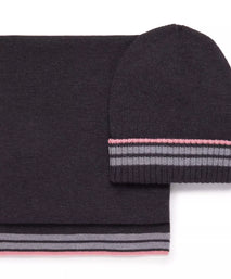Grey Knitted Merino Wool Hat & Scarf Set
