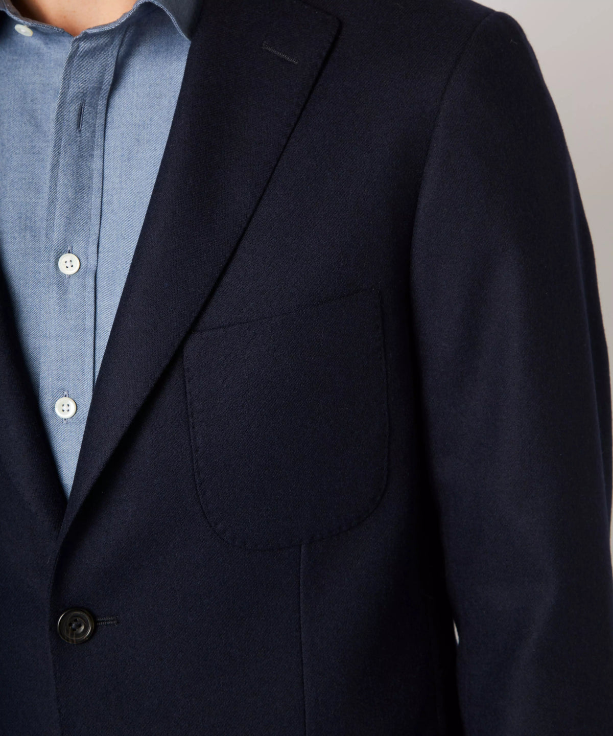 Navy Blue Tailored Fit Merino Wool Unstructured Jacket