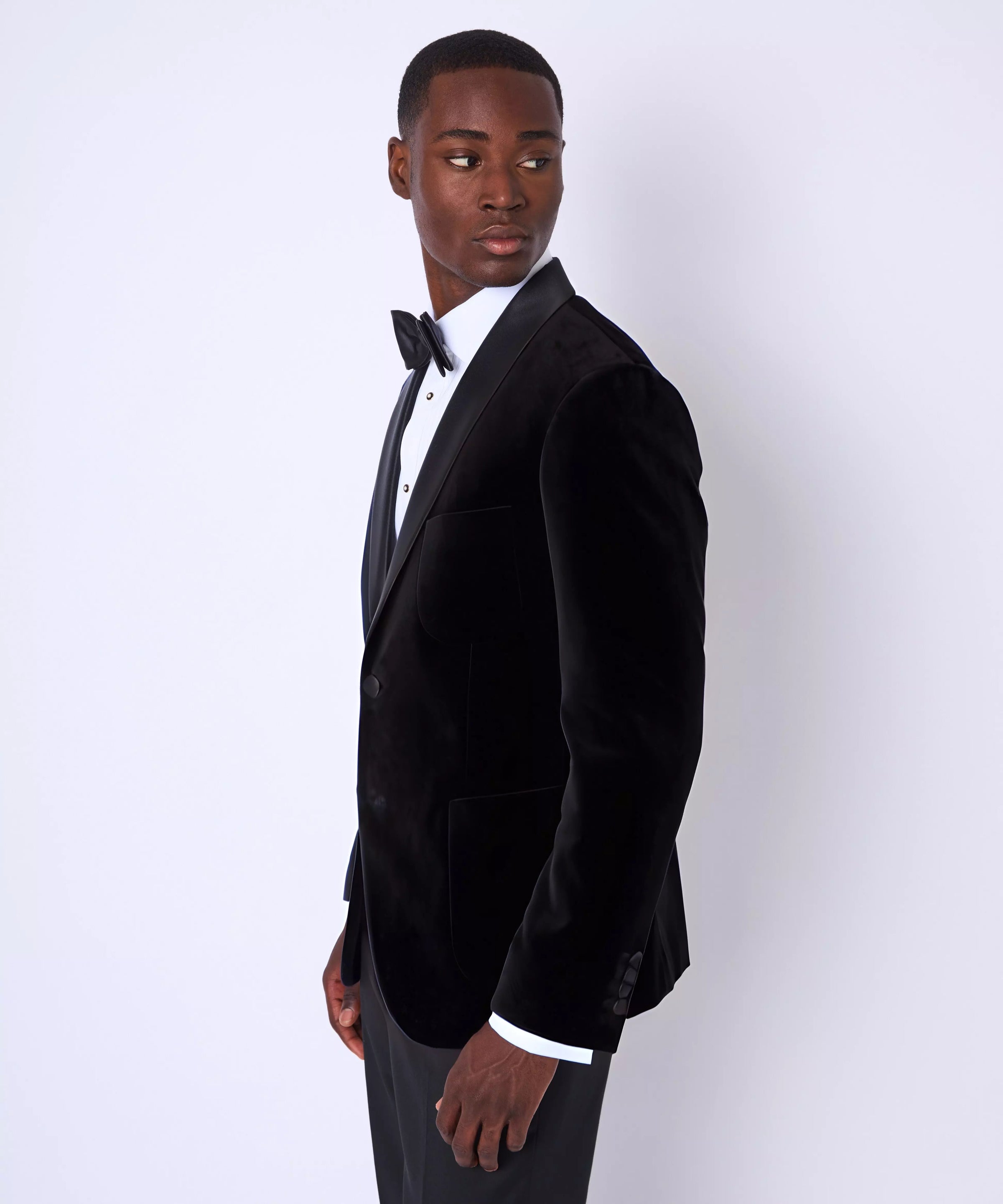 Black Tailored Fit Velvet Unstructured Evening Jacket