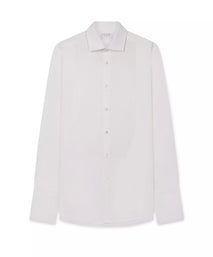 White Slim Fit Evening Double Cuff Pleat Front Plain Poplin Shirt