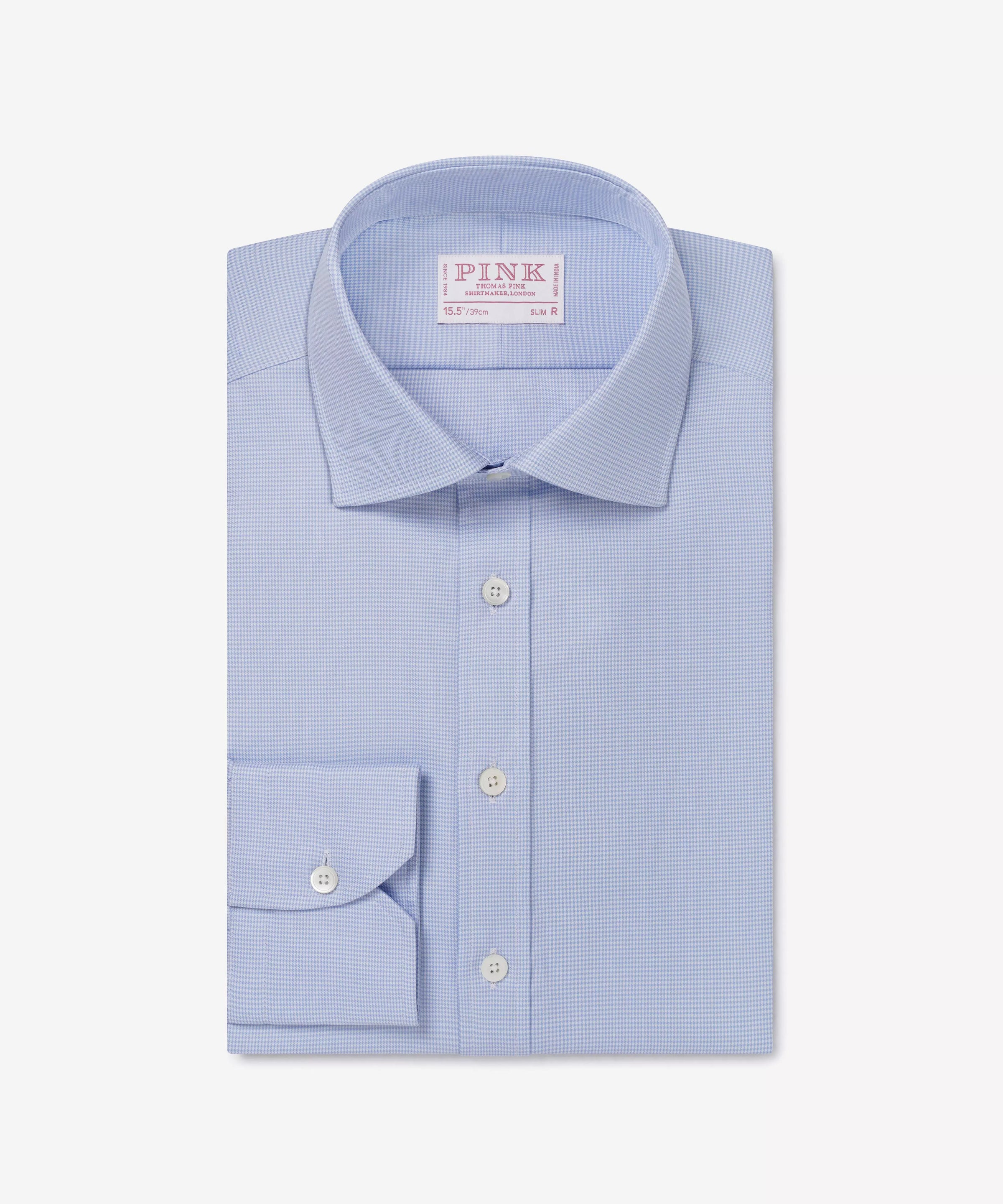 Blue & White Slim Fit Formal Micro Puppytooth Shirt