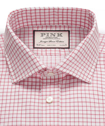 White & Red Tailored Fit Twill Graph Check Formal Shirt
