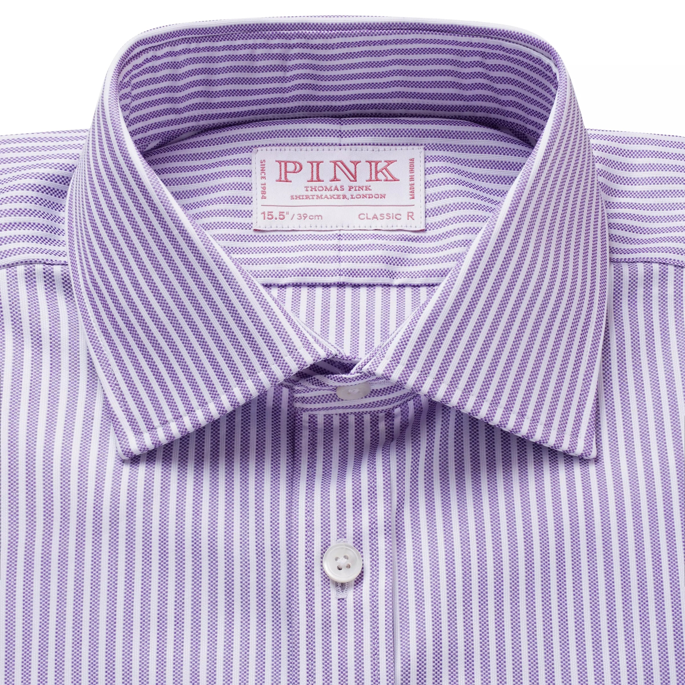 Purple & White Classic Fit Piquet Stripe Formal Shirt