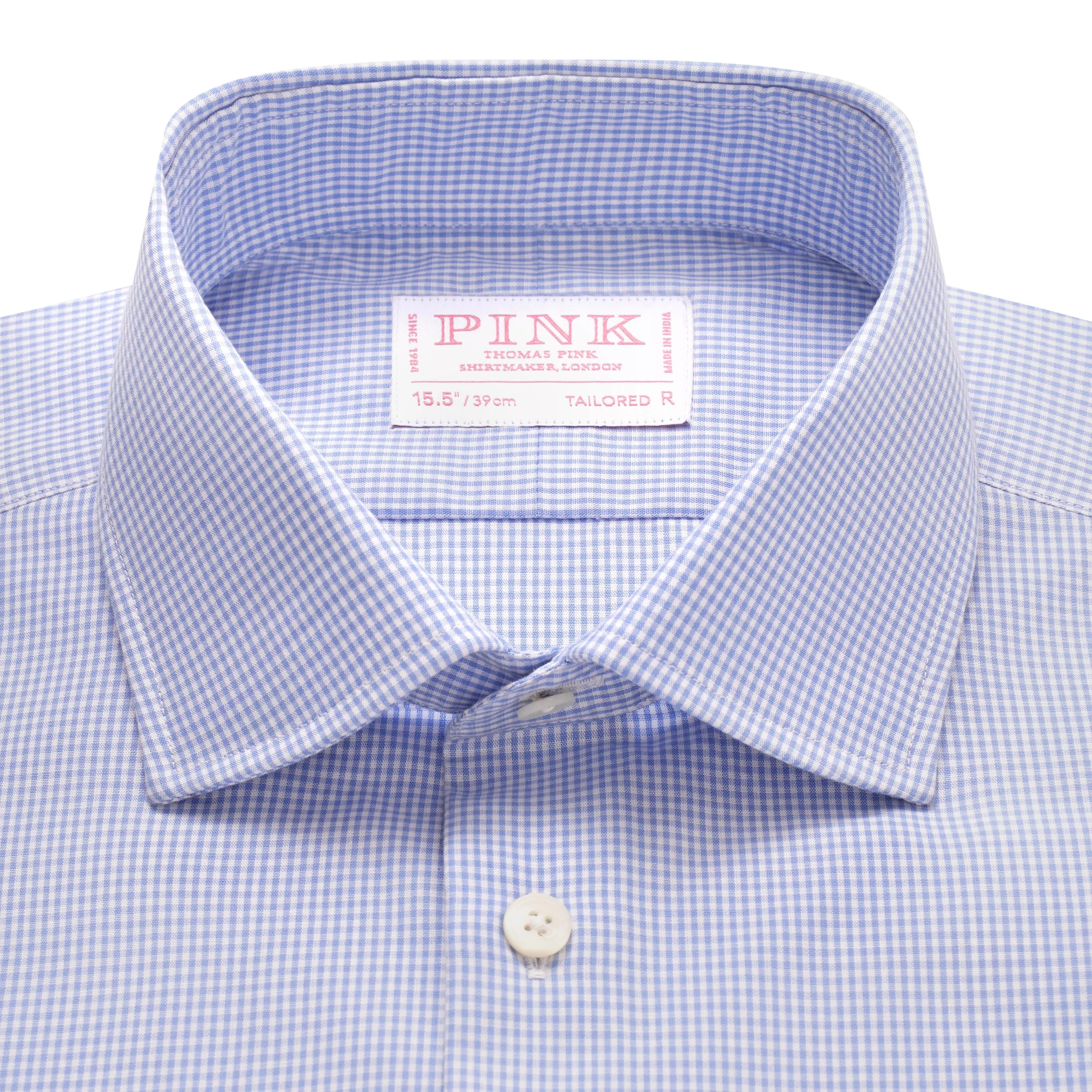 Blue & White Tailored Fit Formal Double Cuff Mini Check Shirt