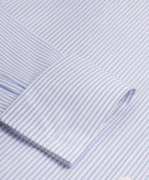 Blue & White Tailored Fit Double Cuff Panama Medium Stripe Formal Shirt