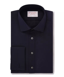 Navy Blue Tailored Fit Double Cuff Ramses Cotton Poplin Formal Shirt