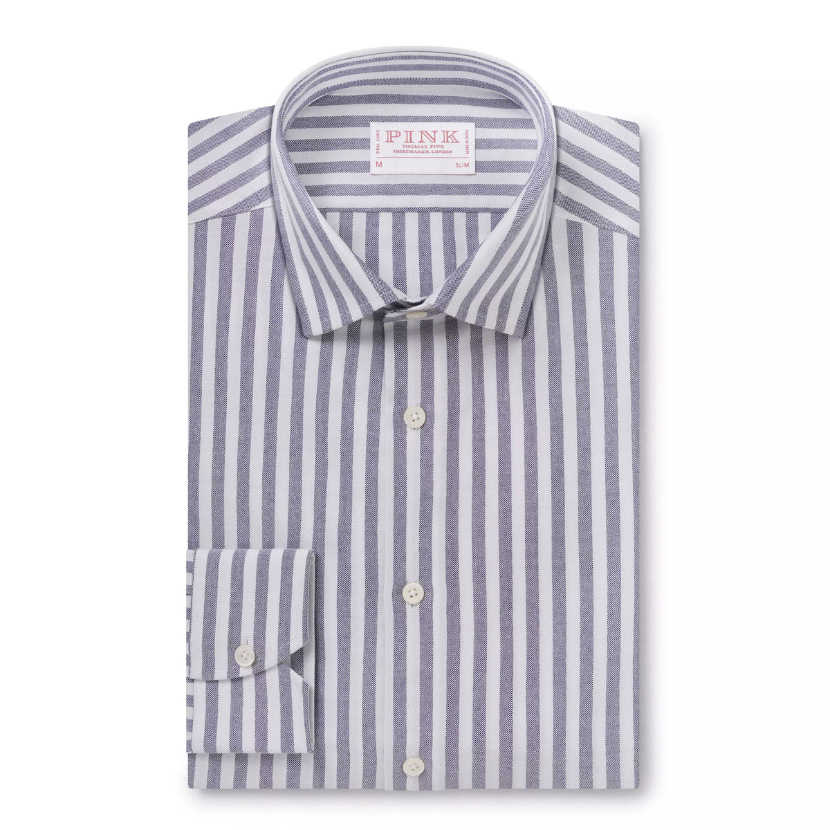 Navy Blue & White Slim Fit Smart Casual Striped Oxford Shirt