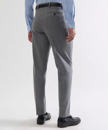 Grey Tailored Fit Merino Wool Pleated Trousers