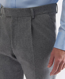 Grey Tailored Fit Merino Wool Pleated Trousers